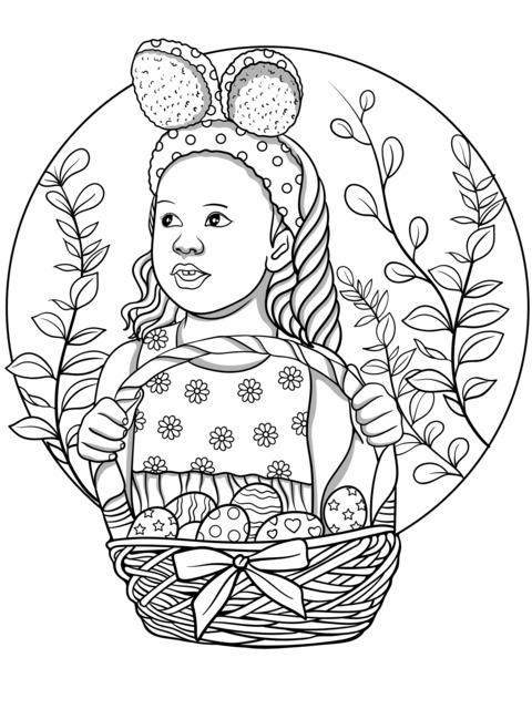 Easter Girl Coloring Page: A Lovely Image with an Egg - filled Basket