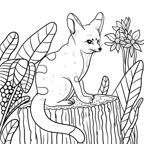 Adorable Fox and Flowers & Trees Coloring Page