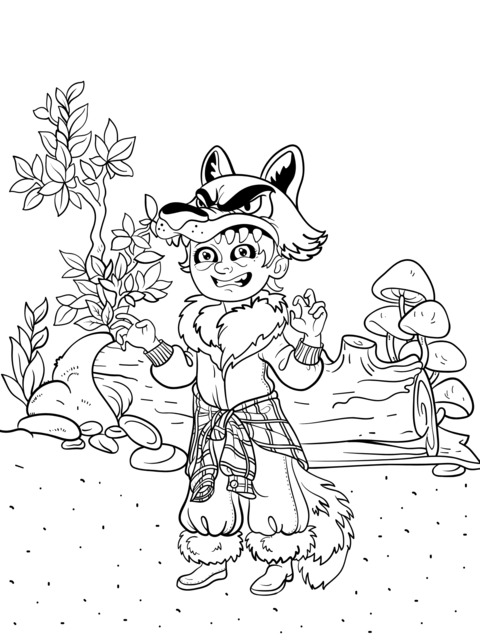 Coloring Page of a Child in a Werewolf Costume