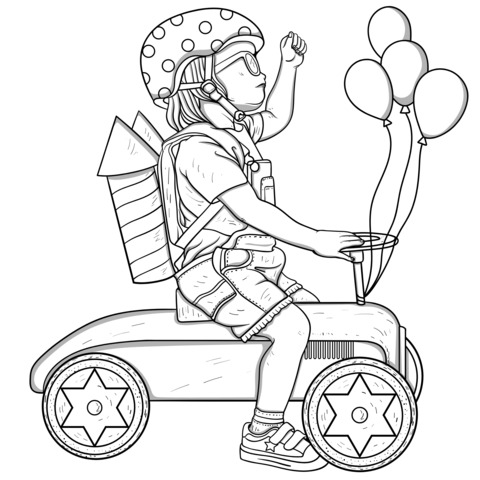 Joyful Adventure in Kids' Coloring Page: Riding with Fun