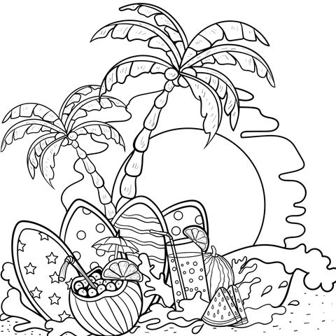 Summer Beach - themed Coloring Page