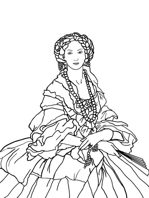 Vintage - dressed Lady Coloring Page