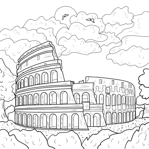 Ilustração da Página para Colorir do Coliseu Romano