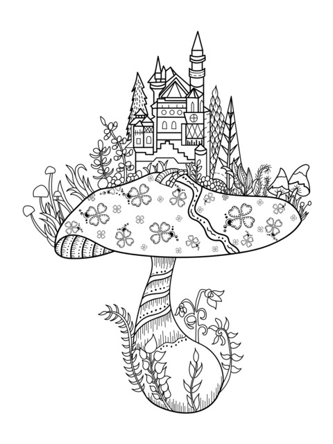 Fairytale Castle on a Mushroom Coloring Page