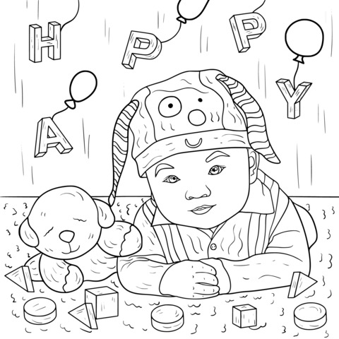 Coloring Page of an Adorable Baby and Toys