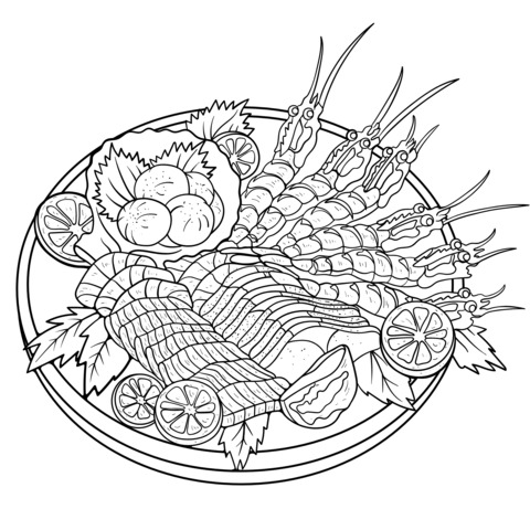 Seafood Platter Coloring Page