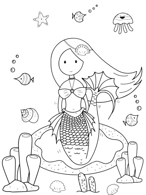 Cute Little Mermaid Coloring Page