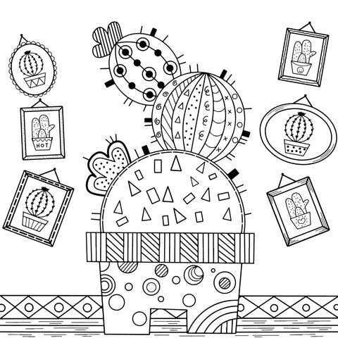 Cute Cactus Coloring Page Illustration