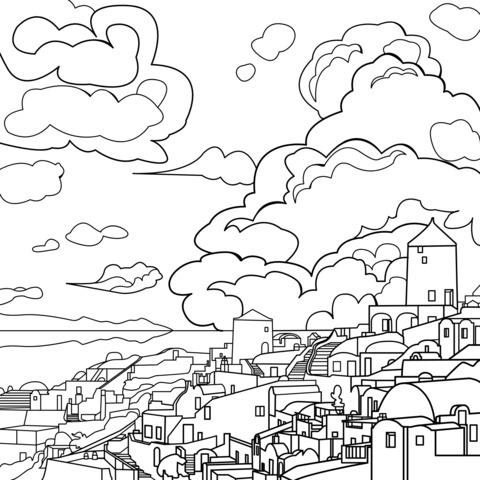 Colorful Town Landscape Coloring Page