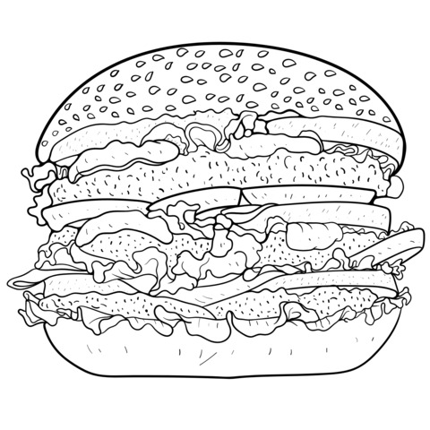 ハンバーガー塗り絵：美味しいハンバーガーがあなたの色を待っています