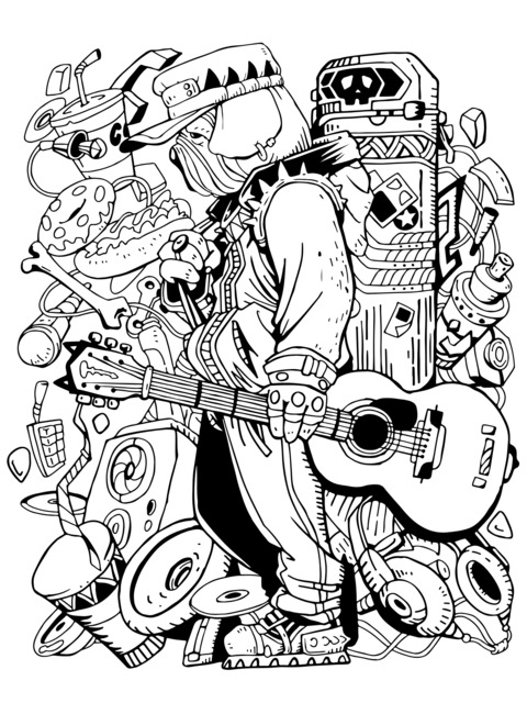 Trendy Music - loving Teen Coloring Page