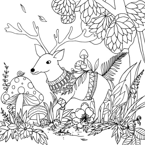 Cute Deer in the Forest Coloring Page