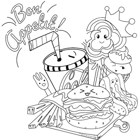 Delicious Fast - Food Themed Coloring Page