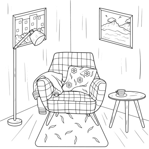 Cozy Living Room Coloring Page