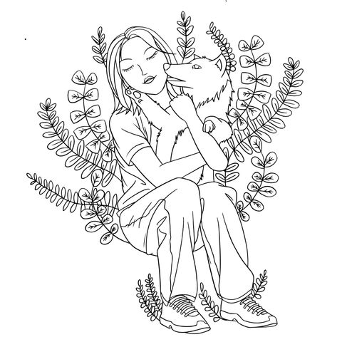 Heartwarming Coloring Page of a Girl Hugging a Dog