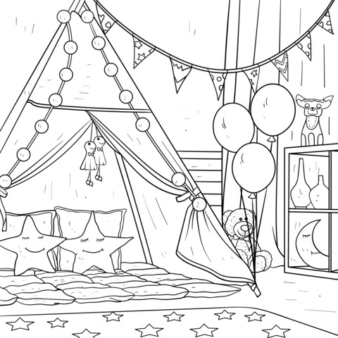 Children's Dreamy Tent Coloring Page