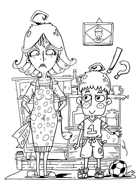 Coloring Page of Mother - Son Confrontation Scene