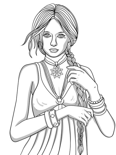 Fashionable Purple - Haired Woman Coloring Page