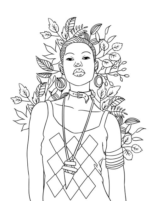 Fashionable Black Woman Illustration Coloring Page