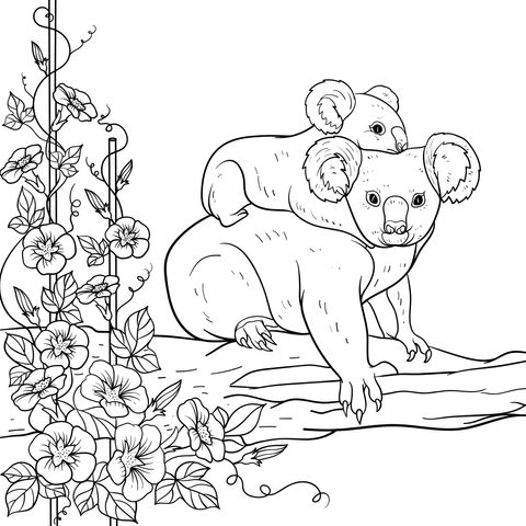 Mother - Koala and Baby Koala Coloring Page: Warm Parent - Child Time