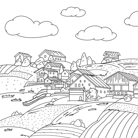 Rural Scenery Coloring Page