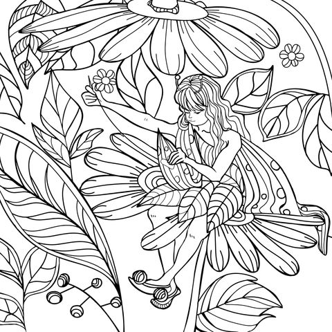 Fairy in the Flower Coloring Page