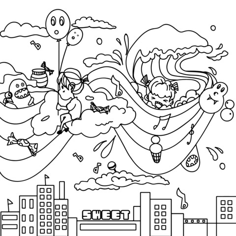 Fantasy Cloud Adventure Coloring Page for Kids