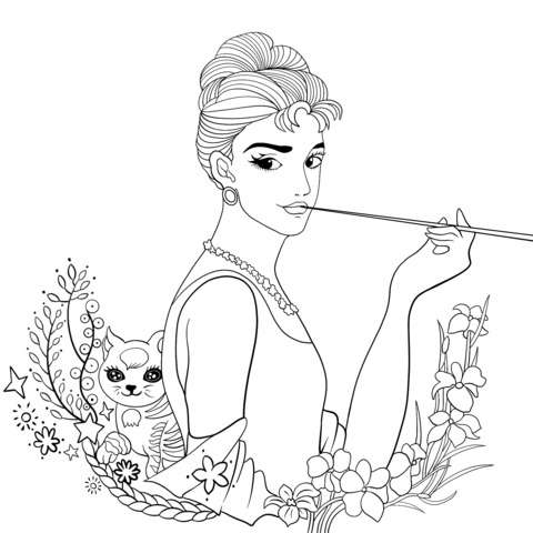 Illustration of an Elegant Lady and a Cute Cat