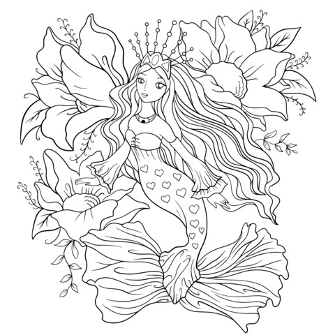 Mermaid Princess among Flowers