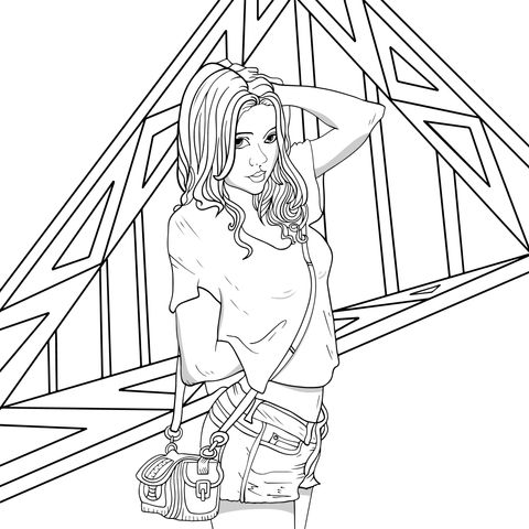 Fashionable Girl Illustration Coloring Page