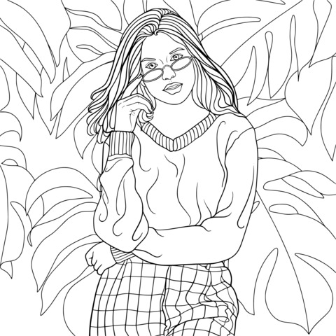 Fashionable Girl Illustration Coloring Page