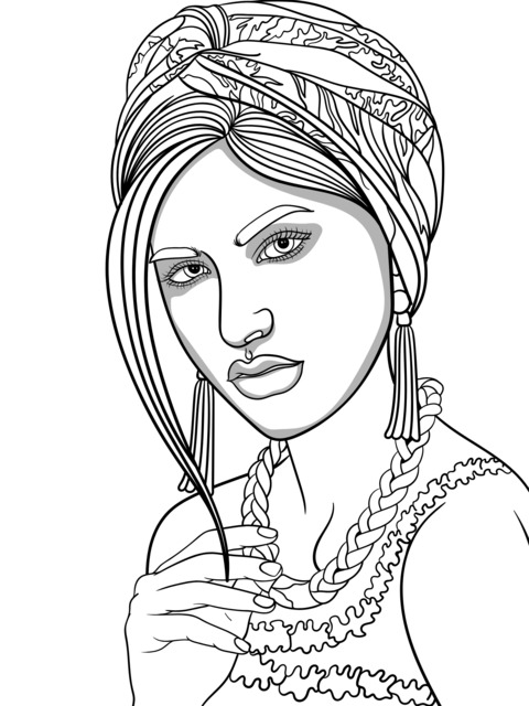 Fashionable Woman Illustration Coloring Page