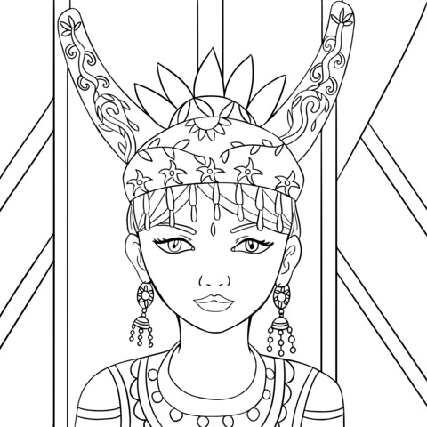 Coloring Page of a Girl from Ethnic Minority