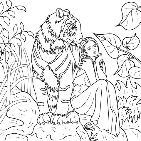 Quiet Moment Between a Girl and a Tiger