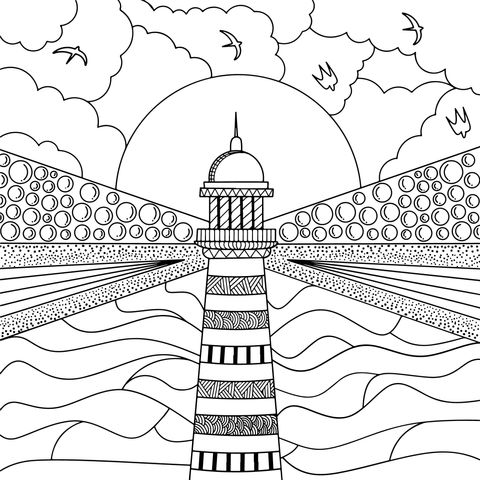 Seaside Lighthouse Coloring Page