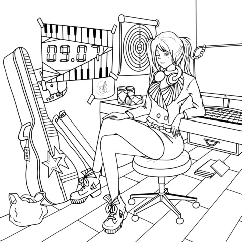 Girl in a music studio