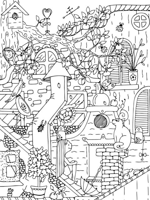 Fairytale Tree - House Themed Coloring Page