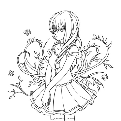 Coloring Page of a Red - Haired Girl Illustration