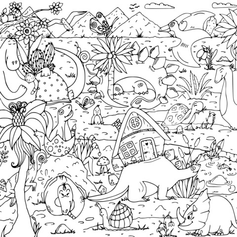 Colorful Dinosaur World Coloring Page