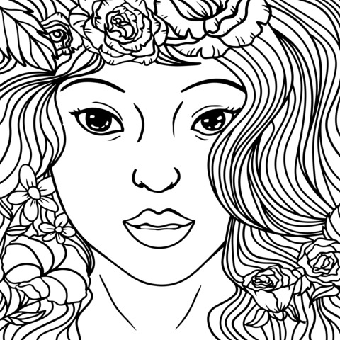 Floral - adorned Girl's Head Coloring Page