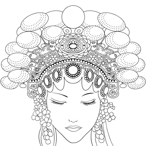 Exquisite Traditional Chinese Opera Headwear Coloring Page