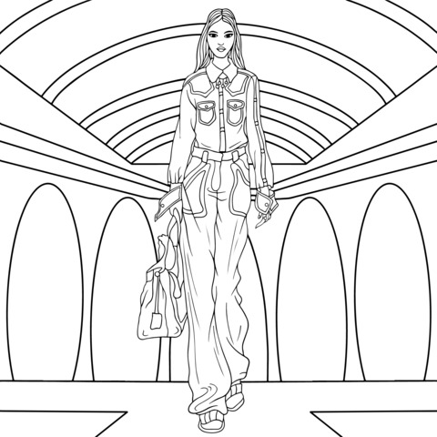 Fashionable Woman on the Runway Coloring Page