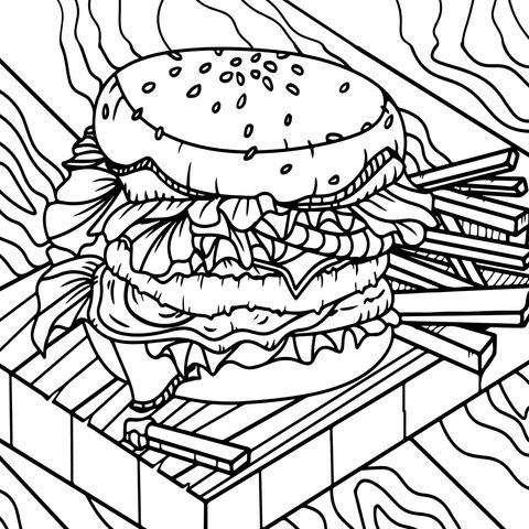 Hamburger and French Fries Coloring Page