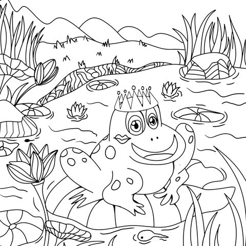 Coloring Page of a Frog Wearing a Crown