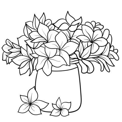 Página de Colorear de un Bouquete de Flores Coloridas en un Vaso