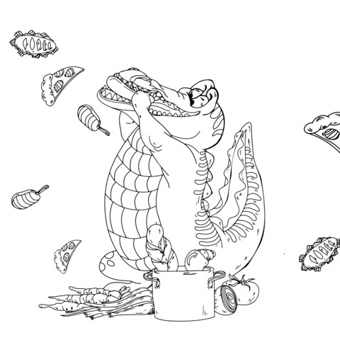 Greedy Crocodile Food Coloring Page