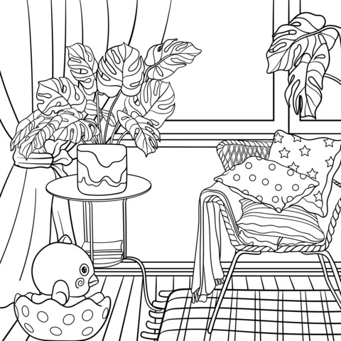 Cozy Indoor Scene Coloring Page