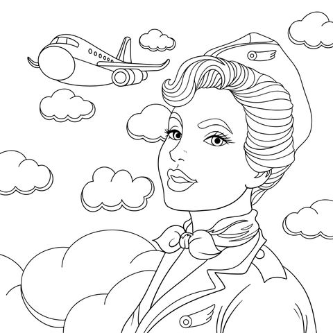 Vintage - style Stewardess Illustration Coloring Page