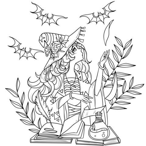 Witch - themed Coloring Page Illustration