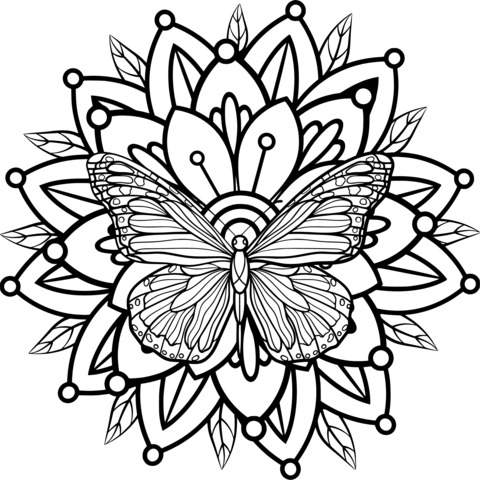 Página de Colorear Mandala de Mariposa